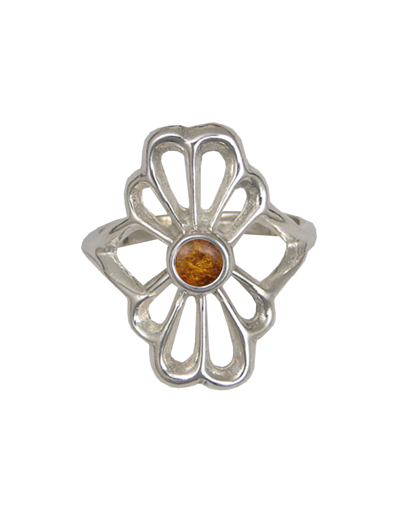 Sterling Silver Ring With Amber Size 5